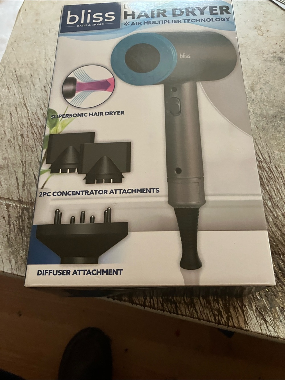 Bliss Supersonic Hair Dryer - Gray with Blue Accents